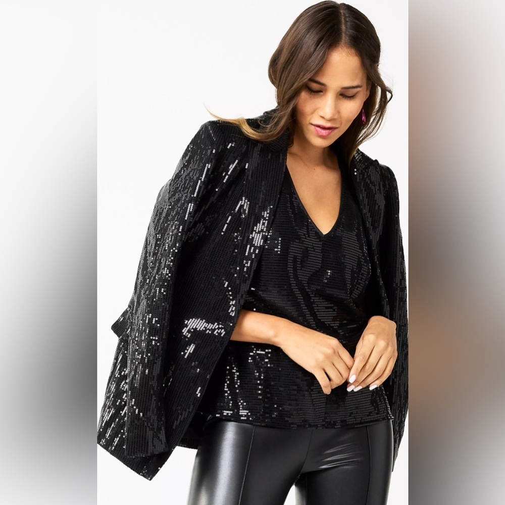 Nine West Black Sequin V-Neck Top Size XS